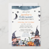 かわいい魔女の子供の誕生日ハロウィン招待状 招待状 (正面)