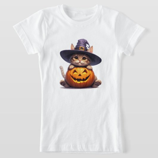 かわいい魔女の子猫とジャック・オ・ランタン 🎃 Tシャツ (レイダウン)