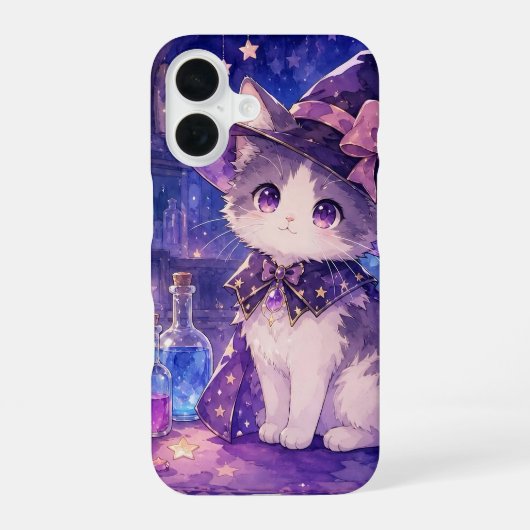 かわいい魔女の子猫のスマホケース iPhone 16ケース (裏面)