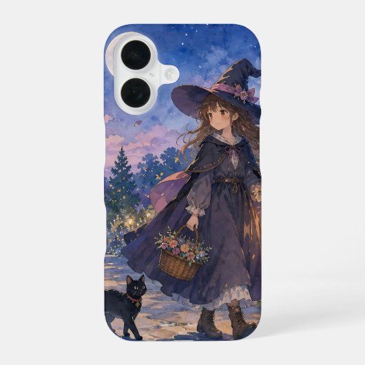 かわいい魔女の子猫のスマホケース iPhone 16ケース (裏面)