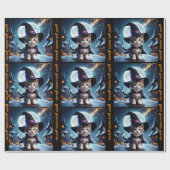 かわいい魔女の子猫ハロウィーンアドガールの名前 ラッピングペーパー (フラット)