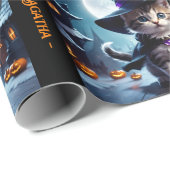 かわいい魔女の子猫ハロウィーンアドガールの名前 ラッピングペーパー (ロールコーナー)