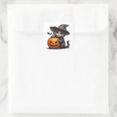 かわいい魔女の帽子の子猫とカボチャ 🎃 スクエアシール (バッグ)