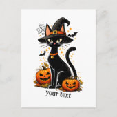 かわいい魔女の帽子の黒猫とカボチャのハロウィン ポストカード (正面)