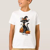 かわいい魔女の帽子の黒猫とカボチャのハロウィン Tシャツ (正面)