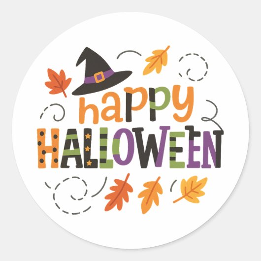 かわいい魔女の帽子 ハッピー ハロウィン パーティ ラウンドシール (正面)