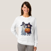 かわいい魔女の幽霊のかぼちゃ ハロウィン Tシャツ (正面フル)
