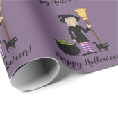 かわいい魔女の猫とハッピーハローウィン文字 ラッピングペーパー (ロールコーナー)