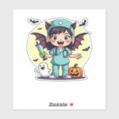 かわいい魔女の看護師のハロウィンのプレミアムTシャツ シール (シート)