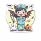 かわいい魔女の看護師のハロウィンのプレミアムTシャツ シール (正面)