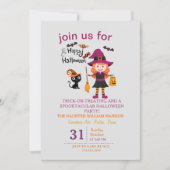 かわいい魔女の衣装ハローウィンパーティ 子供へ 招待状 (正面)