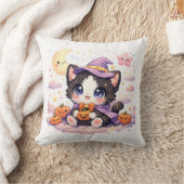 かわいい魔女の雲の子猫 クッション (ブランケット)