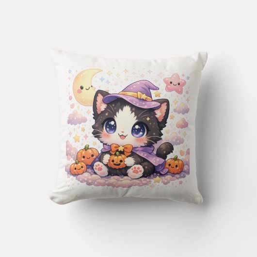 かわいい魔女の雲の子猫 クッション (正面)