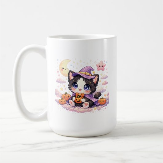 かわいい魔女の雲の子猫 コーヒーマグカップ (左)