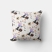 かわいい魔女をテーマにしたホワイトハロウィーン クッション (正面)