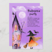 かわいい魔女キッズハローウィンパーティ紫 招待状 (正面/裏面)