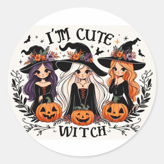 かわいい魔女ステッカー ラウンドシール (正面)
