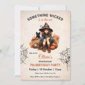 かわいい魔女スパイダーハロウィンガールズ誕生日 招待状 (正面)