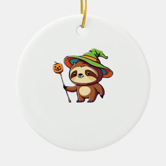 かわいい魔女ナマケモノクラシックTシャツ セラミックオーナメント (正面)