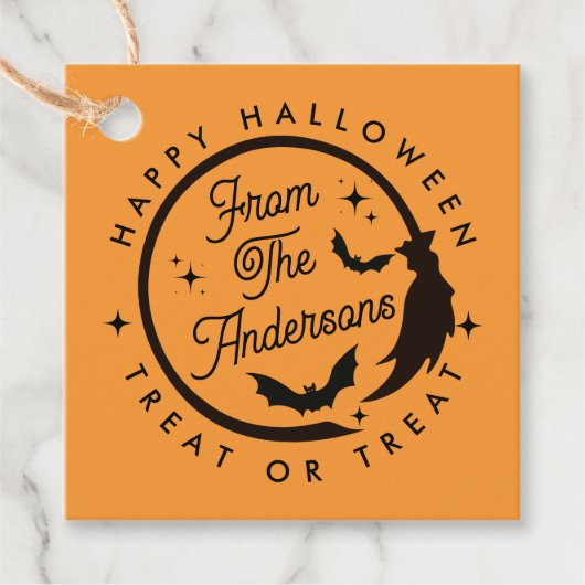 かわいい魔女ハッピーハローウィントリートアオートまたはトリートオファス フェイバータグ (正面)