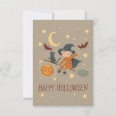 かわいい魔女ハッピーハローウィンフラットノートカード サンキューカード (正面)