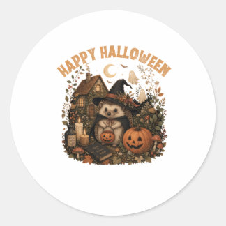 かわいい魔女ハリネズミ ハッピーハロウィン コテージコア ラウンドシール