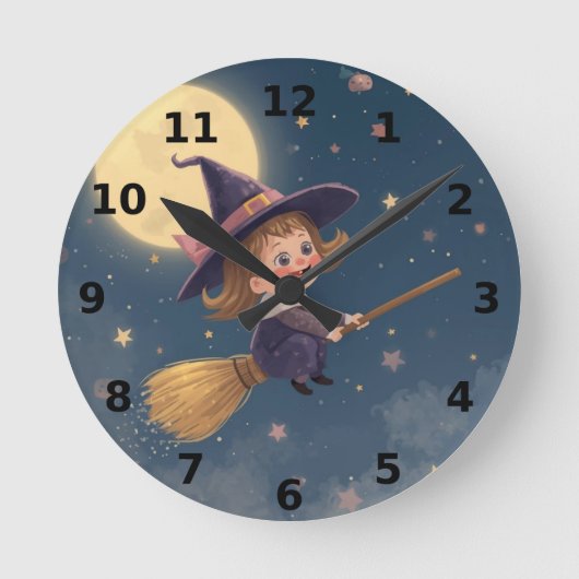 かわいい魔女ハロウィーンの壁時計 – 不気味Decor ラウンド壁時計 (正面)