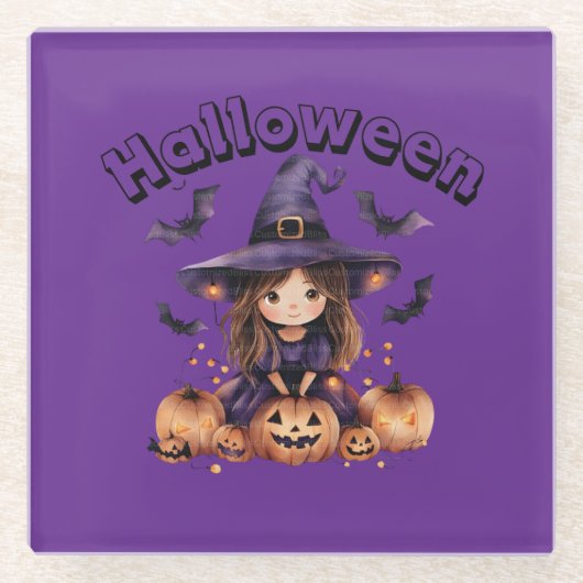 かわいい魔女ハロウィーンコースター ガラスコースター (正面)