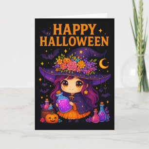 かわいい魔女ハロウィーン折り畳みグリーティングカード カード