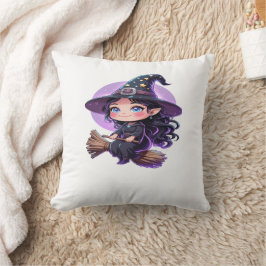 かわいい魔女ハロウィーンTシャツ – チビ(小さくかわいく書いた感じ)スタイル漫画 クッション