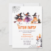 かわいい魔女パーティーハロウィーンの女の子スプキー誕生日 招待状 (正面)