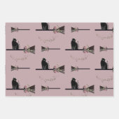 かわいい魔女フローラピンクブロムスティックブラックキャット ラッピングペーパーシート (正面)