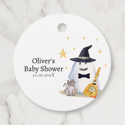 かわいい魔女リトルブー幽霊ボーイベビーシャワー フェイバータグ (正面)