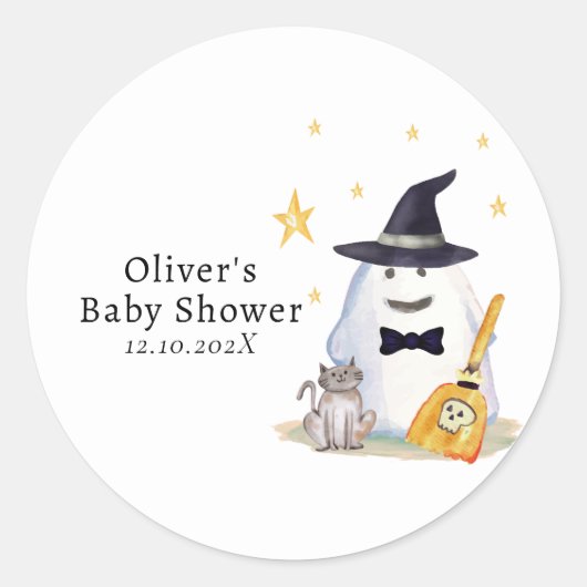 かわいい魔女リトルブー幽霊ボーイベビーシャワー ラウンドシール (正面)