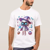 かわいい魔女ロボットハロウィーンTシャツかわいいSci-Fi Tシャツ (正面)