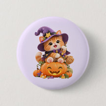 かわいい魔女子猫のハロウィンボタンピン