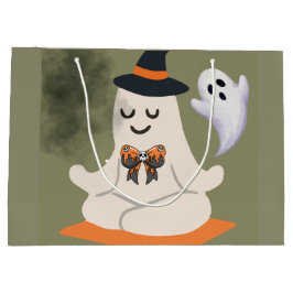 かわいい魔女帽子の瞑想幽霊 ラージペーパーバッグ