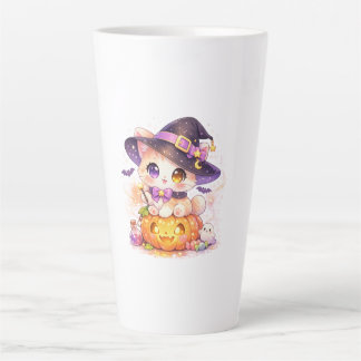 かわいい魔女猫とかぼちゃのパステルハロウィン カフェラテマグ