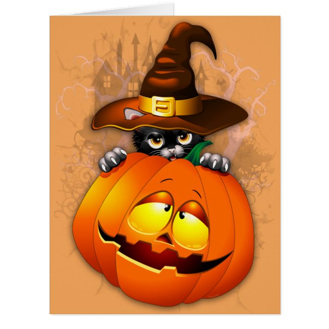 かわいい魔女猫とカボチャのハロウィーンの友達 (正面)