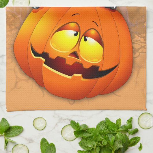 かわいい魔女猫とカボチャのハロウィーンの友達 キッチンタオル (折り畳み)