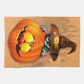 かわいい魔女猫とカボチャのハロウィーンの友達 キッチンタオル (横)