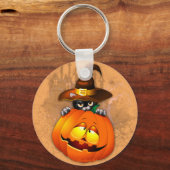 かわいい魔女猫とカボチャのハロウィーンの友達 キーホルダー (正面)