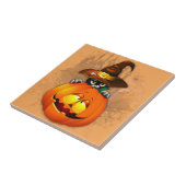 かわいい魔女猫とカボチャのハロウィーンの友達 タイル (側面)