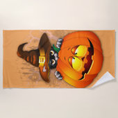 かわいい魔女猫とカボチャのハロウィーンの友達 ビーチタオル (正面)