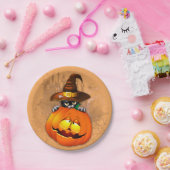 かわいい魔女猫とカボチャのハロウィーンの友達 ペーパープレート (パーティー)