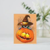 かわいい魔女猫とカボチャのハロウィーンの友達 ポストカード (スタンド正面)