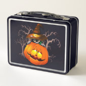 かわいい魔女猫とカボチャのハロウィーンの友達 メタルランチボックス (裏面)
