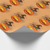 かわいい魔女猫とカボチャのハロウィーンの友達 ラッピングペーパー (角)