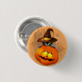 かわいい魔女猫とカボチャのハロウィーンの友達 缶バッジ (正面&裏面)