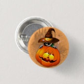 かわいい魔女猫とカボチャのハロウィーンの友達 缶バッジ (正面&裏面)